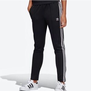 Adidas originals track pants black white stripe small trefoil Lounge athleisure